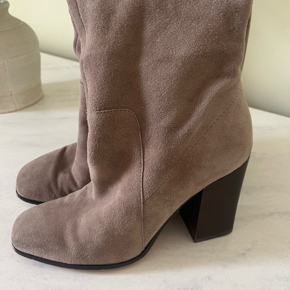 Dolce Vita Taupe Suede Block Heel Boots